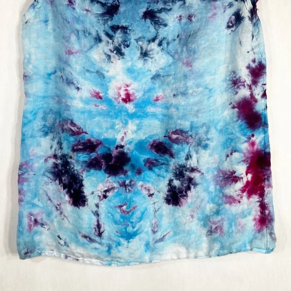 Viola Borghi Medium Top Victory Dance Tie Dye Handmade Blue Linen Lace 1611‎